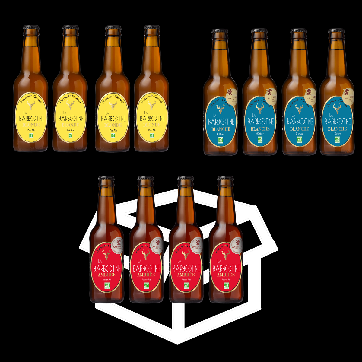 Colis panaché "LES TRADITIONELLES" 12 bouteilles 33cl : 4 Blanche - 4 Blonde - 4 Ambrée